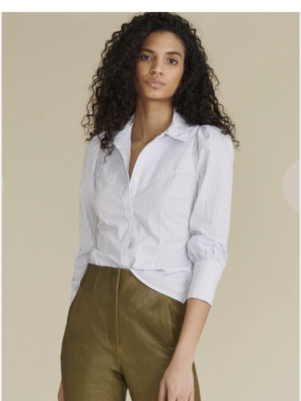 Veronica Beard White and Light Blue Striped Button-Down Shirt